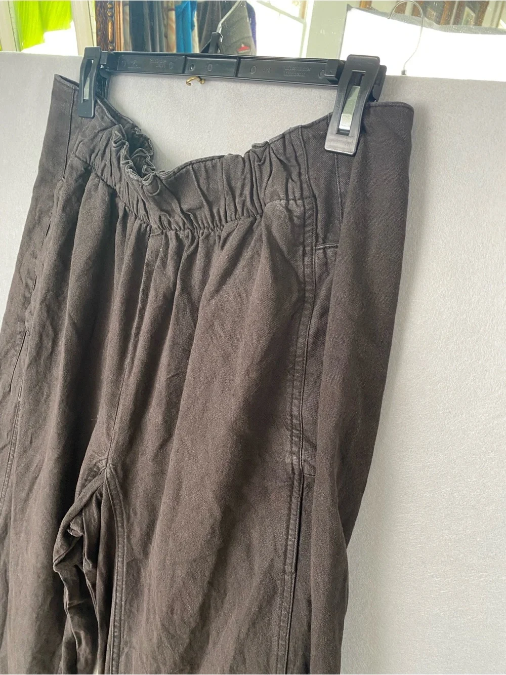 Free People Day’s End Linen Blend Wide Leg Pull On Pants Charcoal L NWOT